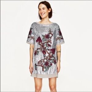 Zara Floral Embroidered Sequin Dress